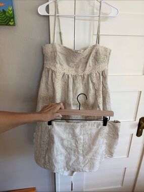 Altar'd State Beige Floral Lace-Trim Mini Skirt
